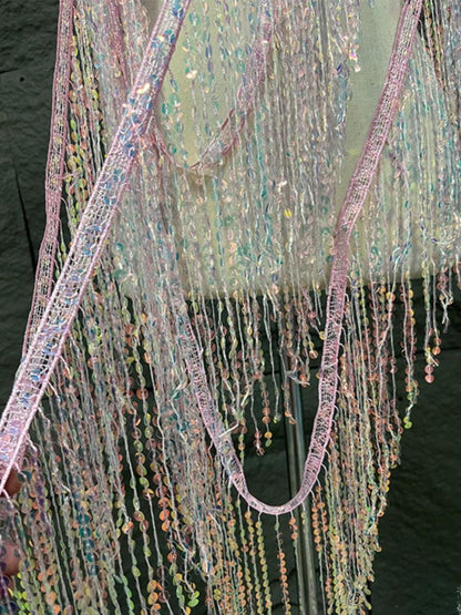 Sequined Tassel Fabric: 25cm Wide Designer Trim