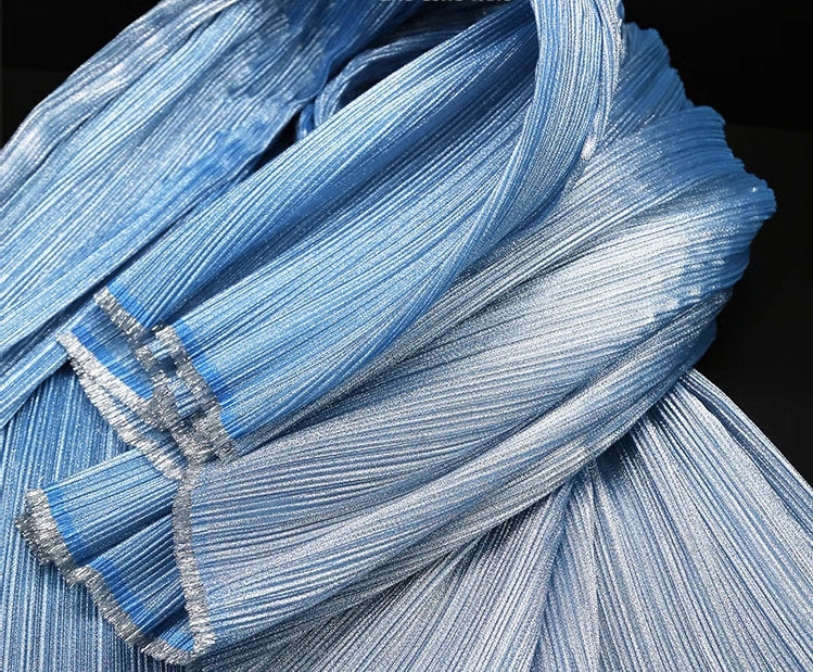 Pleated Organza Fabric: Shiny Crinkled Texture, 55" Wide