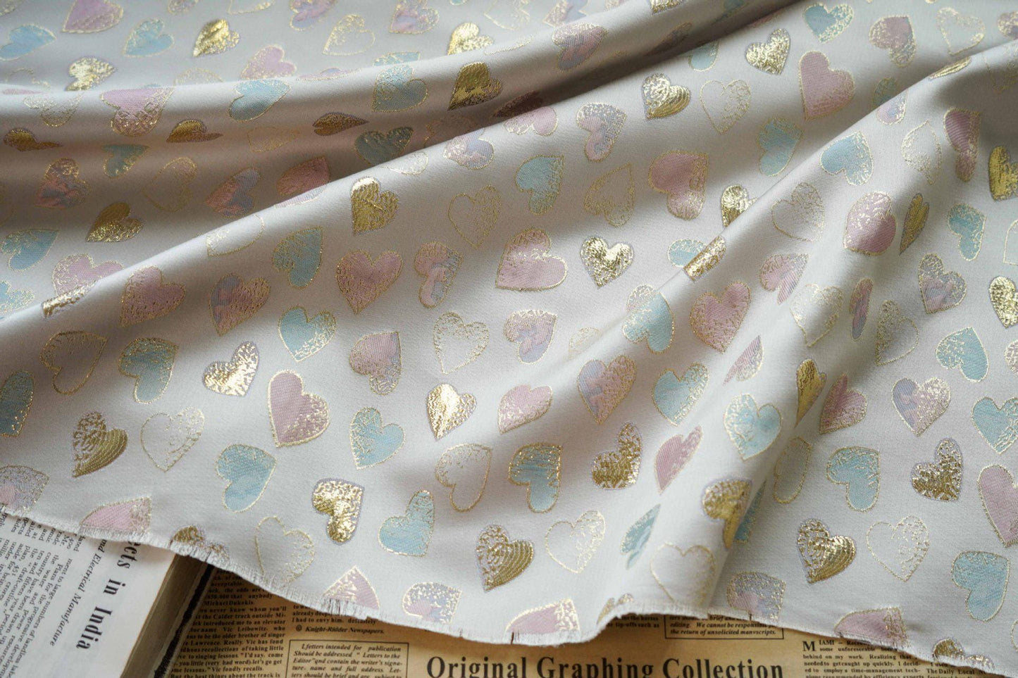 Gold Heart Jacquard Fabric: Rayon Blend, Sewing & Upholstery, 59" Wide