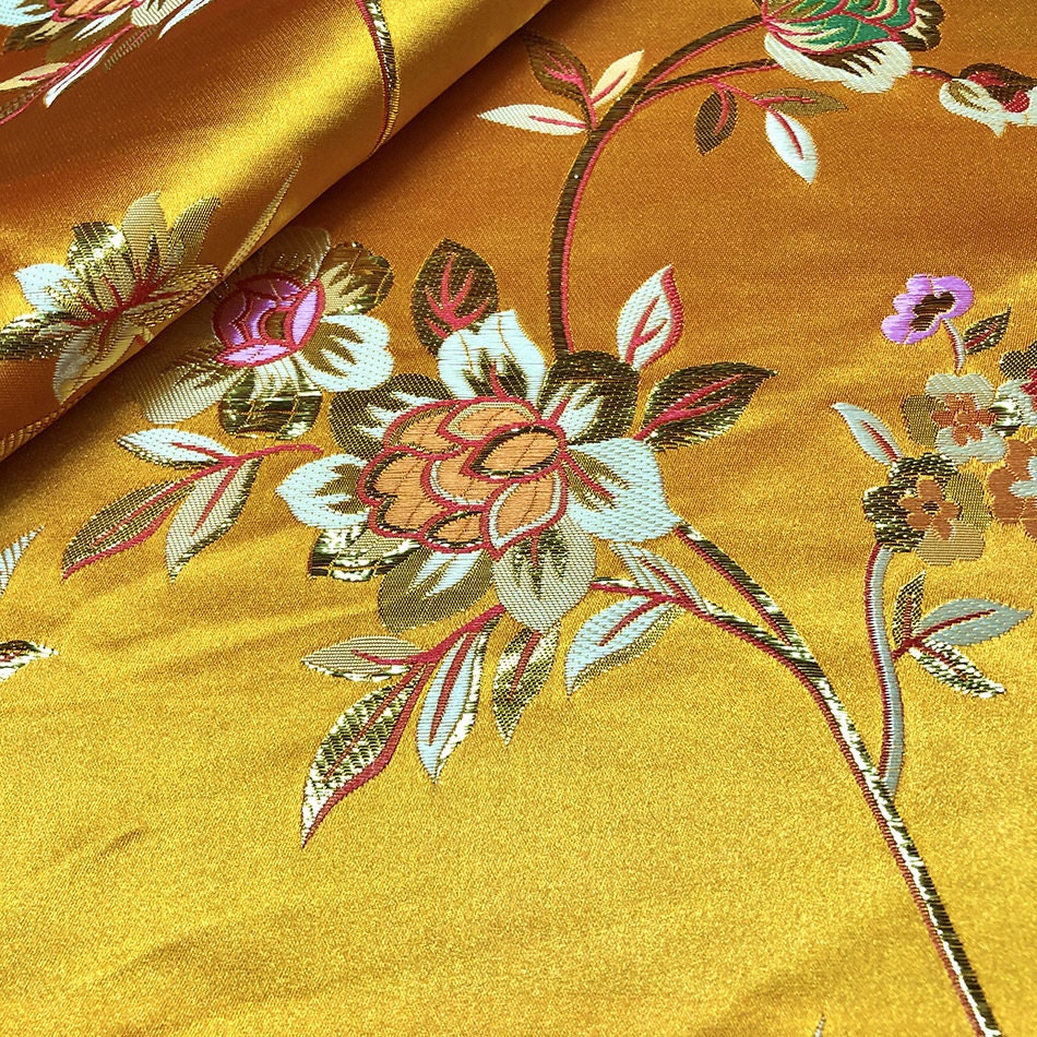 Gold Thread Rose Brocade Fabric: 59" Wide Cheongsam Qipao Material