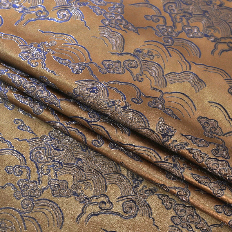 Ocean Waves Silk Rayon Brocade Fabric: Upholstery, Costume, Decor (29.5" Wide)