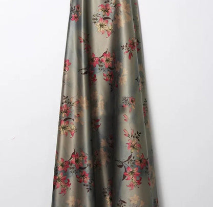 Lily Print Silk Satin Fabric: Gambiered Canton Gauze, 59" Wide