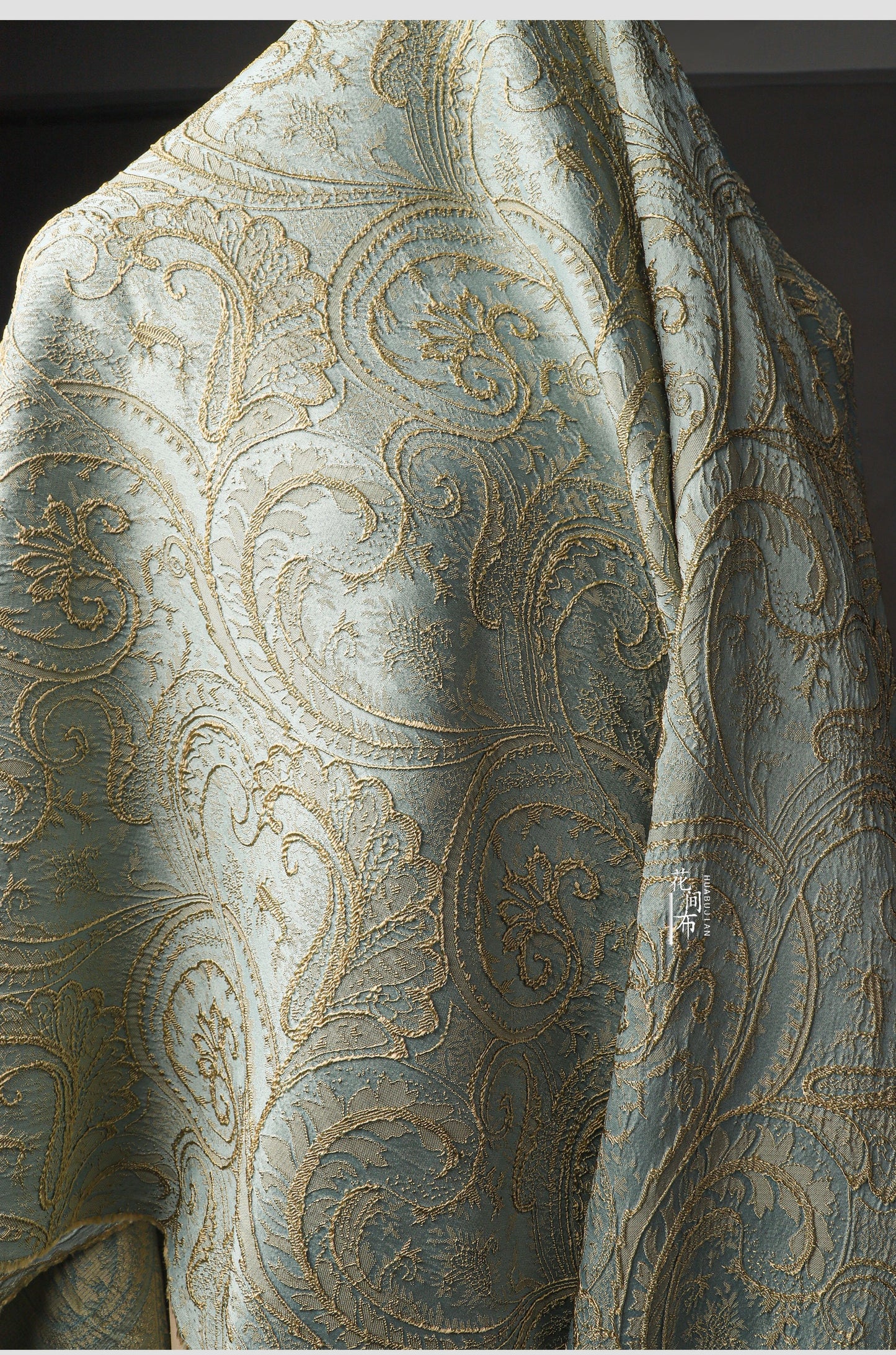 Gold Jacquard Fabric: 56" Wide Cotton Linen Blend, By The Meter