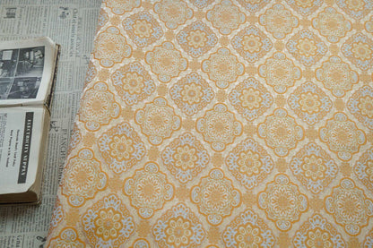 Yellow Silk Brocade Damask Fabric: Tibetan Emperor Design, 64" Wide