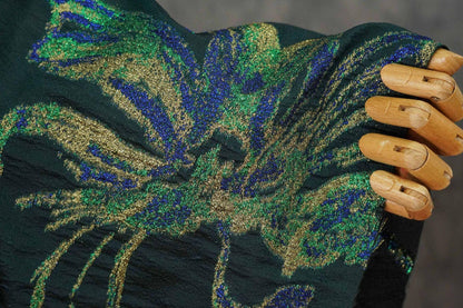 Dark Green Floral Jacquard Fabric with Gold Thread - 55" Wide - By The Yard