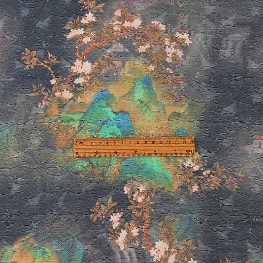 Tissu Tencel Ramie : Motif peinture de montagne, matériau pour la confection de robes