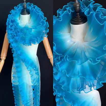 Pleated Ruffle Organza Fabric: 3D Folds, Stiff Texture, 12cm Wide