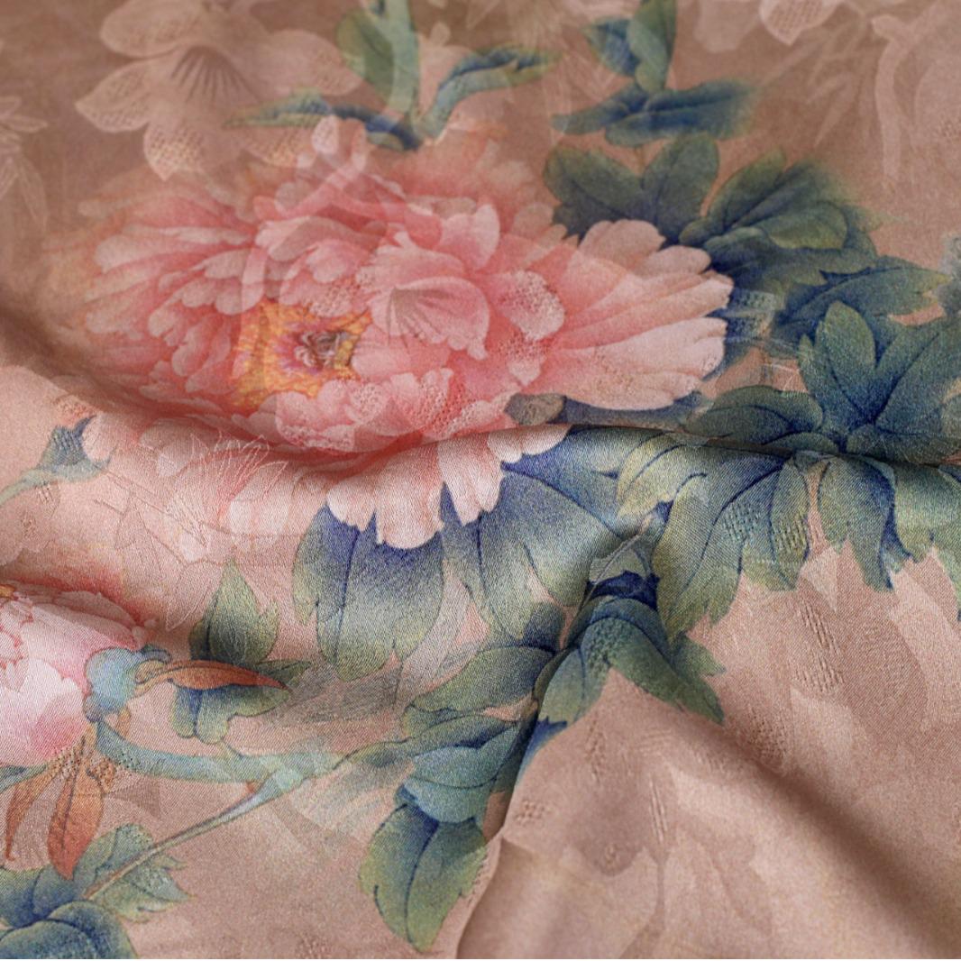 Floral Butterfly Print Fabric: Gambiered Canton Gauze Tea Silk