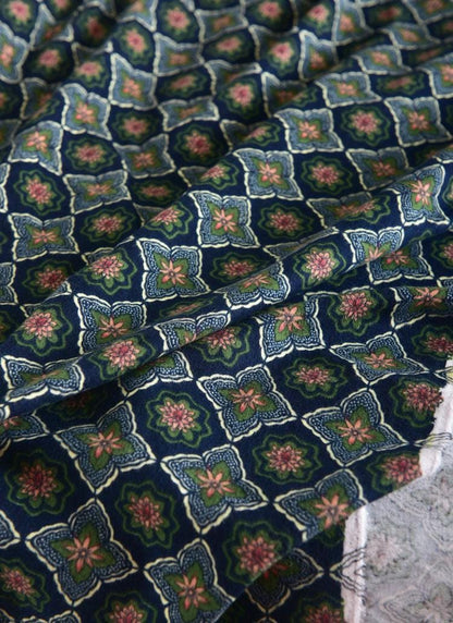 Japanese Cotton Fabric: Lattice Floral Print, Kimono Dress Fabric