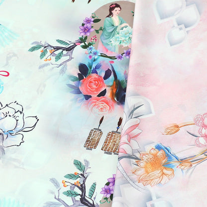 Floral Print Polyester Spandex Fabric: Cheongsam Dress Material (59"W)