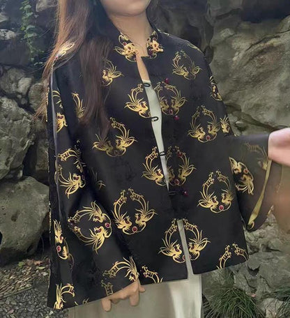 Phoenix Brocade Fabric: Japanese Nishijin Weaving with Gold Thread (59"W)