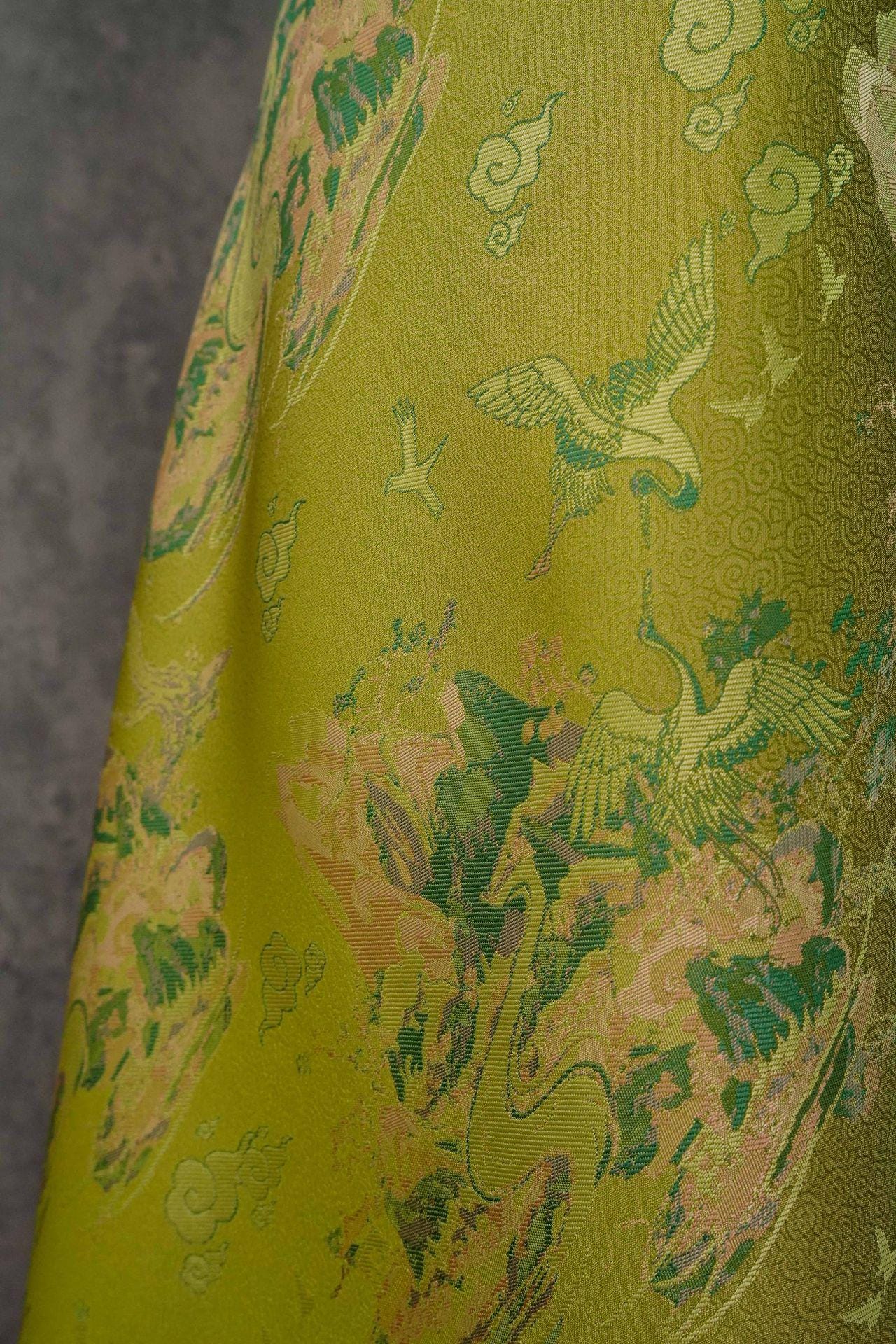 Embossed Jacquard Fabric: 3D Yellow Green Retro Upholstery, Dress, Curtain Material