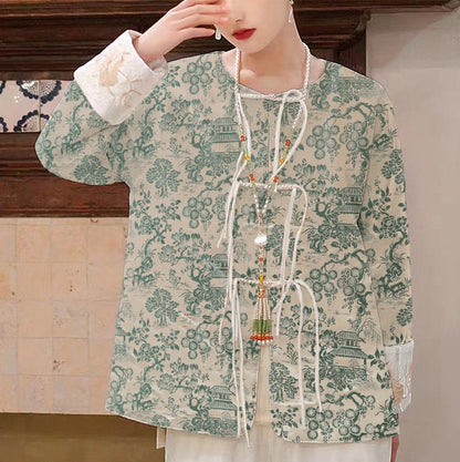 Willow Pavilion Brocade Fabric: 59" Silk Blend, Spring Scenery