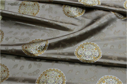 Tissu brocart de soie : style sino-mongol, bleu sarcelle et or (au mètre)