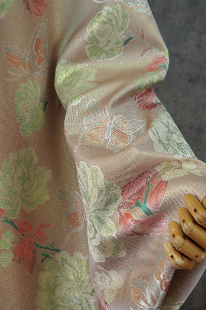 Gold Thread Floral & Butterfly Woven Fabric ��� Colorwoven Jacquard Textile for Dress, Quilting, Upholstery, DIY Sewi" Wide