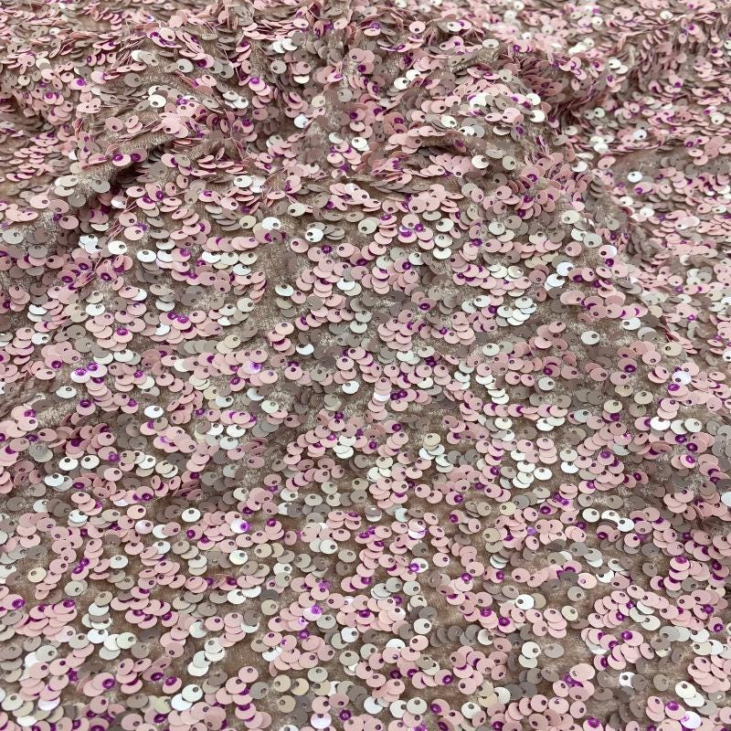 Velvet Sequin Embroidered Fabric 3mm & 5mm Multicolor Sequins ��� Evening Dress, Shoes, Bags, Hats, Couture Fabr" Wide