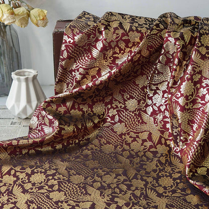 Gold Thread Jacquard Fabric: 3D Foil Flower Texture, 63" Wide - By The Meter