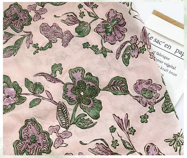 Pink Floral Jacquard Fabric ��� Embroidered Cott" Wide