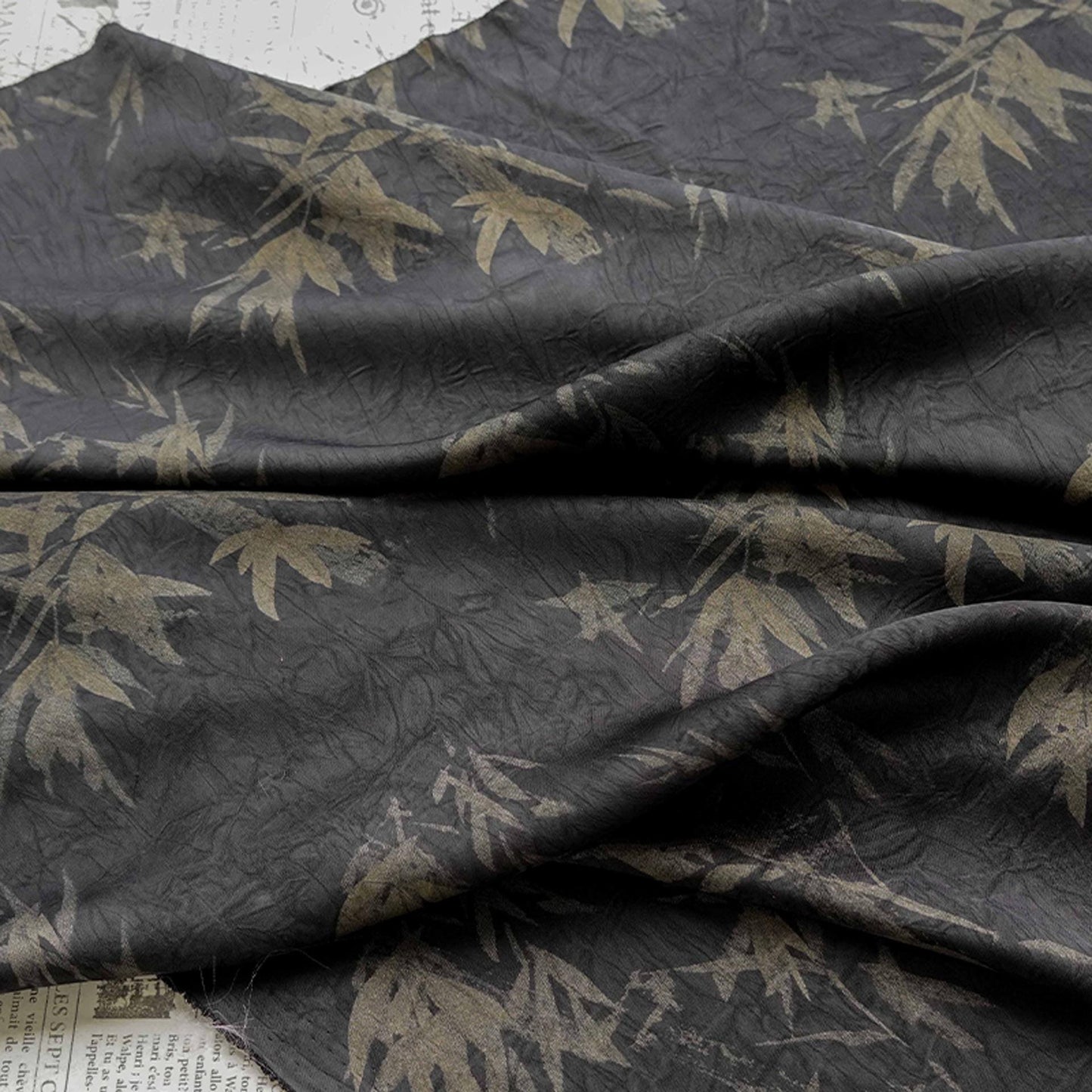Bamboo Leaf Print Satin Rayon Fabric: Drapey Sewing Material