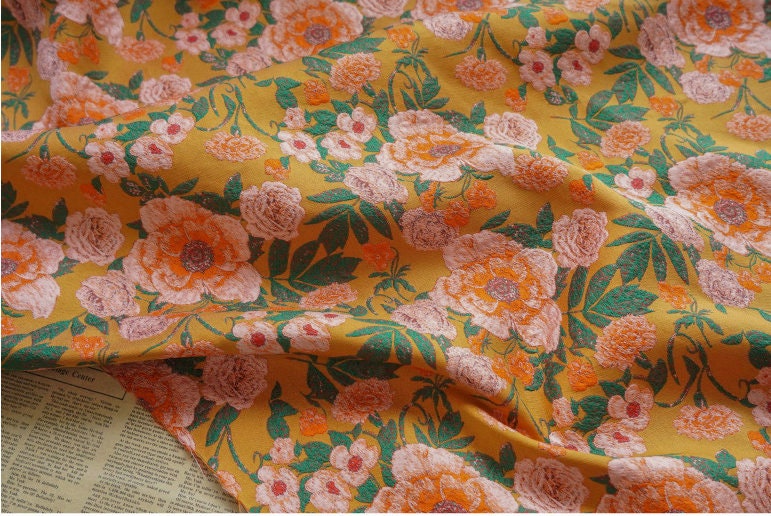 Floral Jacquard Fabric: Lurex Woven Upholstery, Prom Dress Sewing (54" W)
