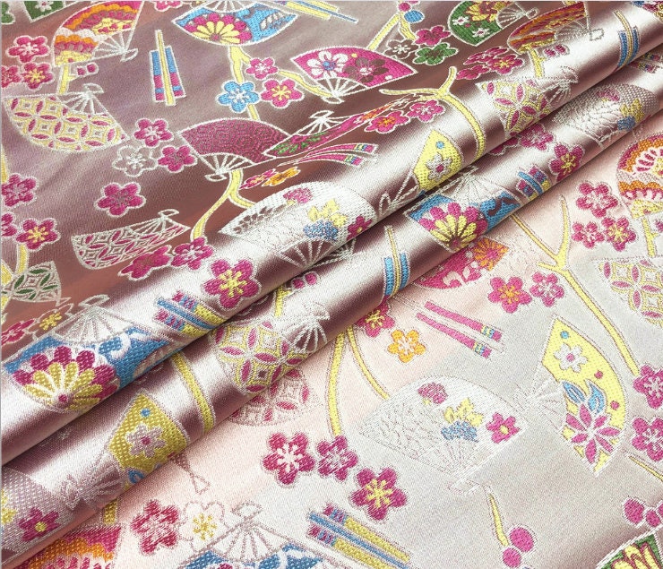 Japanese Fan Jacquard Brocade Fabric: Shiny Silk Rayon Blend, 59" Wide