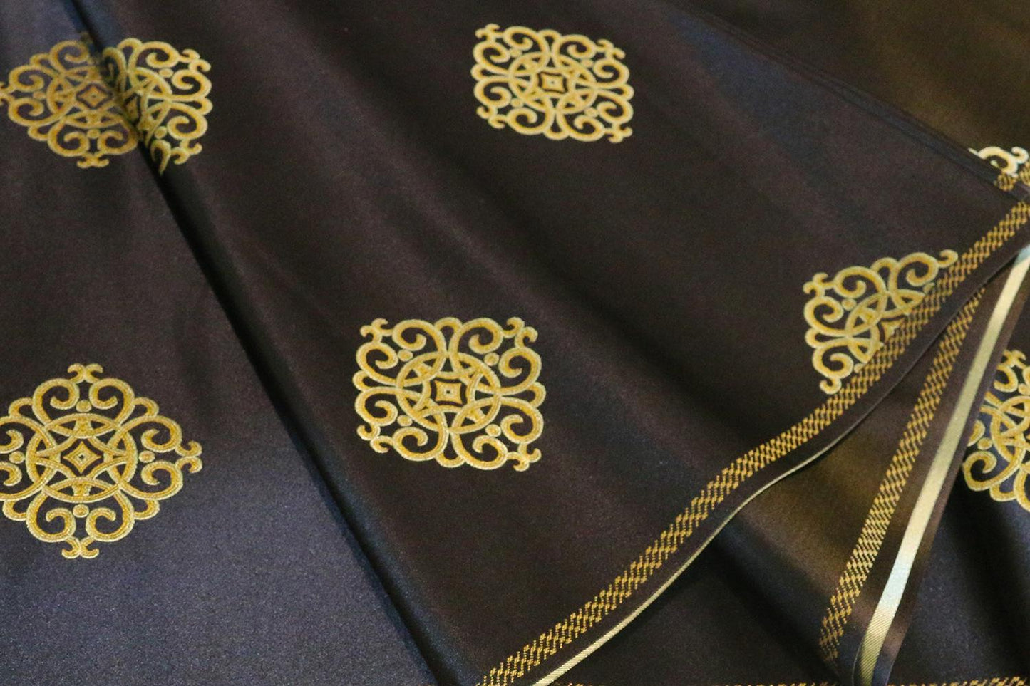 Blue Brocade Fabric: Chinese Mongolian Style Rayon Blend (29.5" Wide)