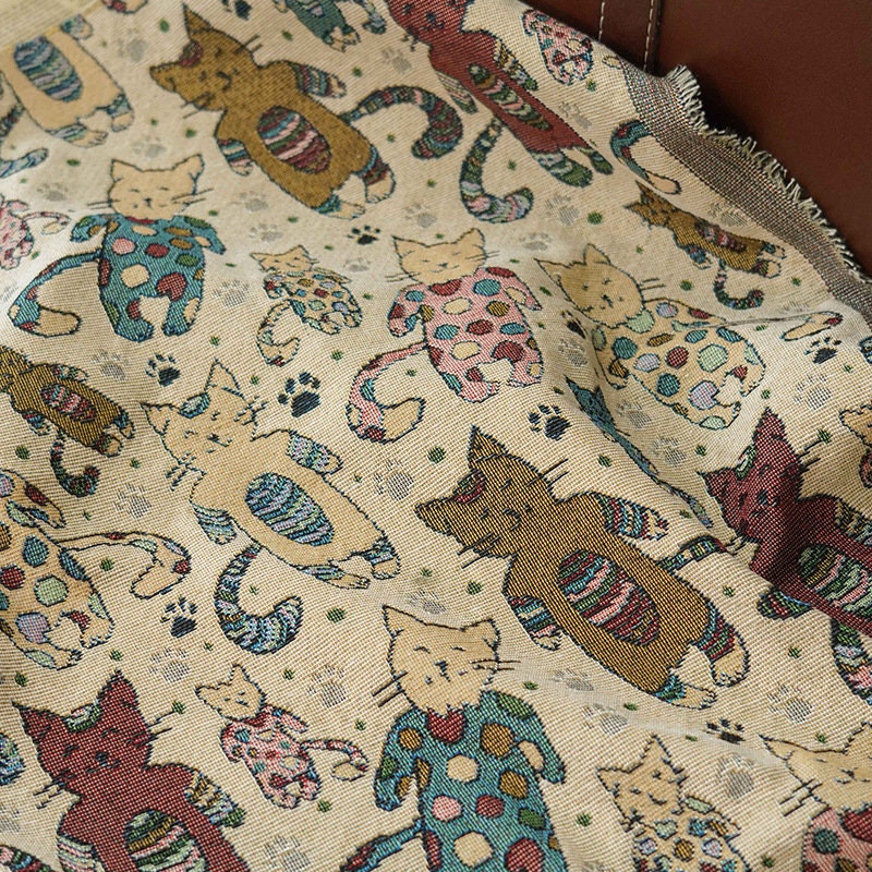 Cat Zoo Jacquard Fabric: Autumn Winter Upholstery, Sewing Material (59"W By 1 Meter)