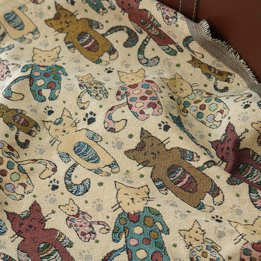 Cat Zoo Jacquard Fabric: Autumn Winter Upholstery, Sewing Material (59"W By 1 Meter)