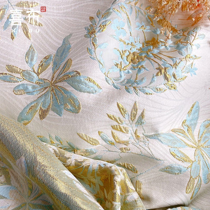 Gold Thread Jacquard Fabric: 3D Floral Design, 56" Wide