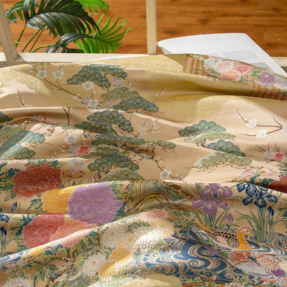 Nishijin Weave Fabric: Japanese Mandarin Duck & Floral Pattern (By The Meter)