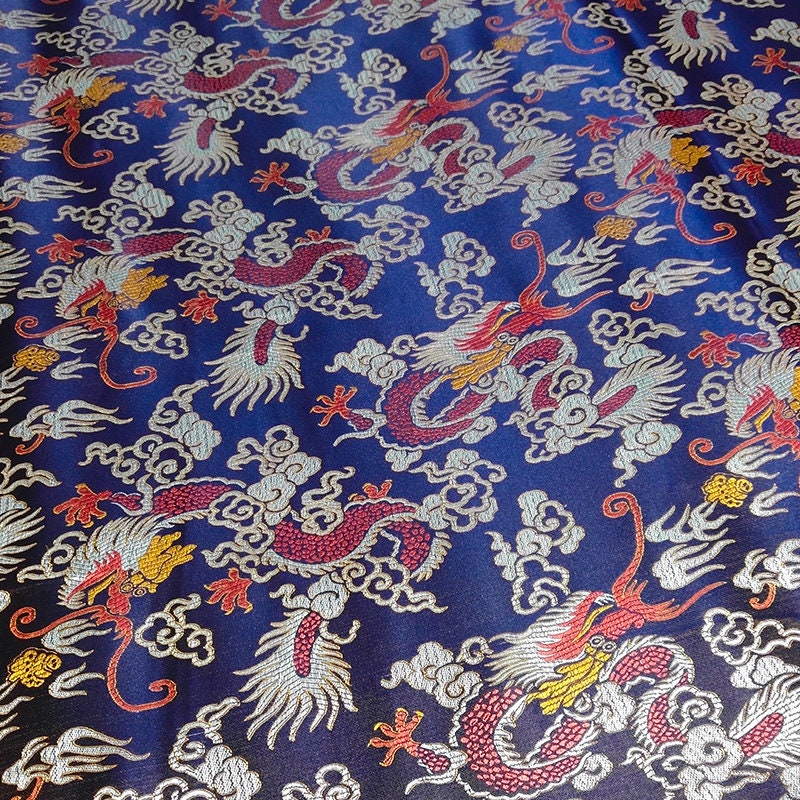 Dragon Brocade Fabric: Colorful Jacquard Satin, Home Decor (35"W)