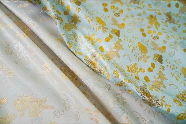 Gold Fish Brocade Jacquard Fabric: Retro Style, 60" Wide - Poppylollipop