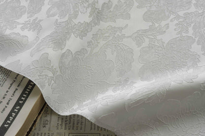 Pure white floral jacquard with subtle embossed patterns, Sewing, Upholstery, 61"Wide