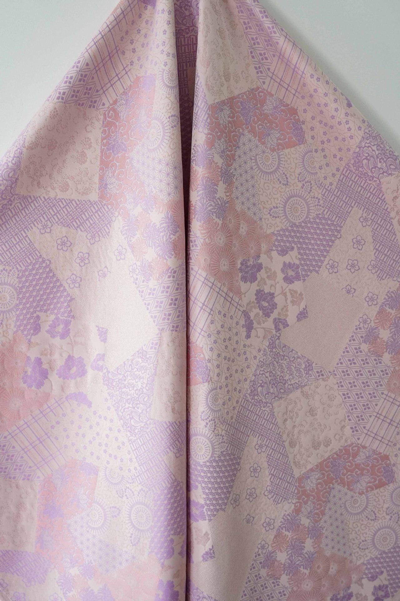 Japanese Floral Patchwork Fabric | Sashiko Style Quilting Material, 58"W