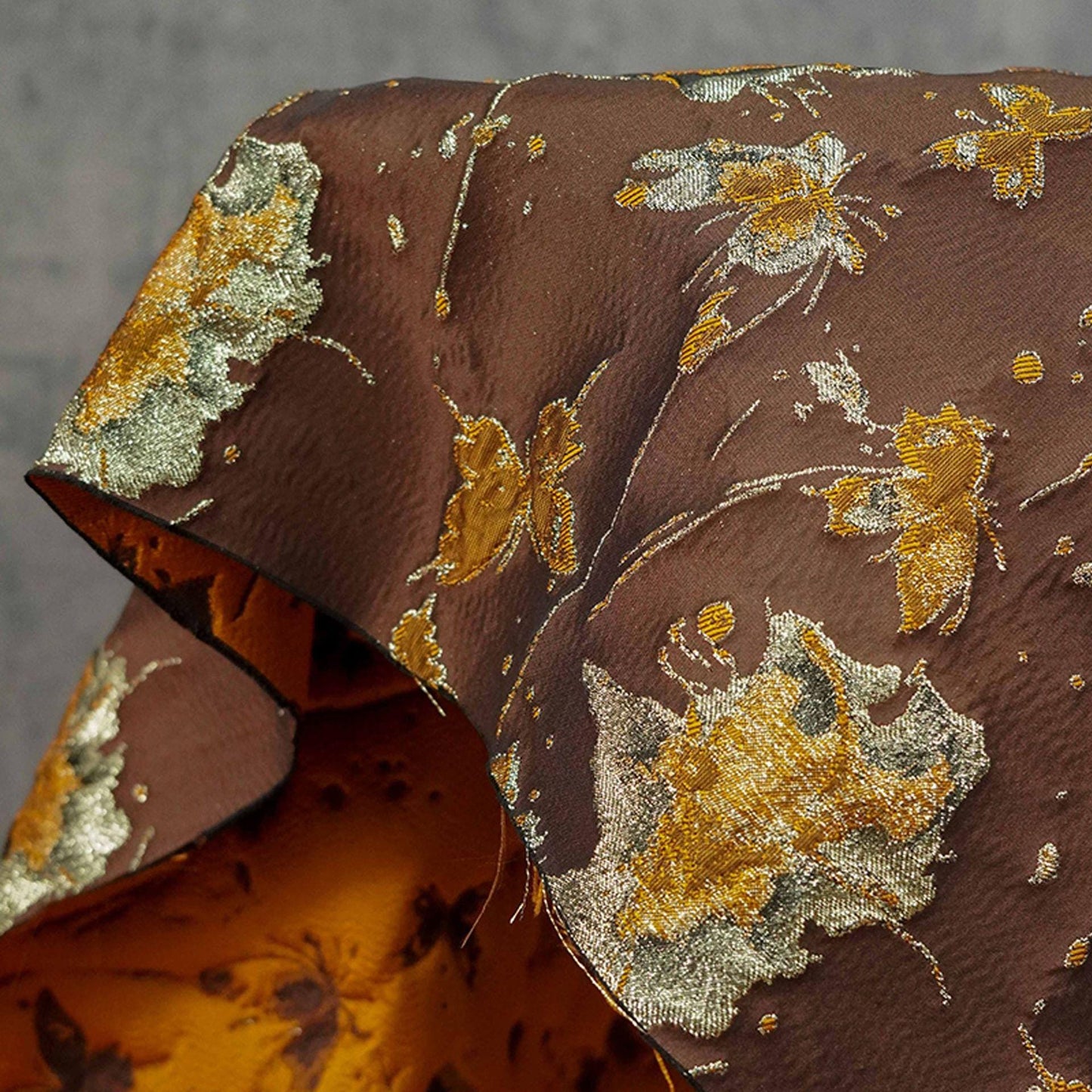 Embossed Butterfly Brocade Fabric: Gold Thread Jacquard Ink Splash - Sewing Material