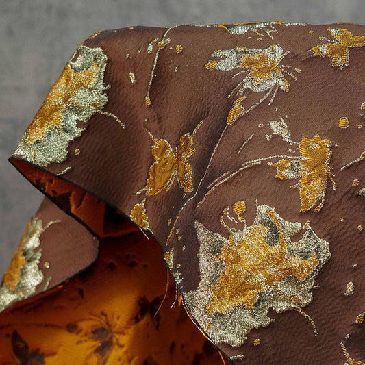 Embossed Butterfly Brocade Fabric: Gold Thread Jacquard Ink Splash - Sewing Material