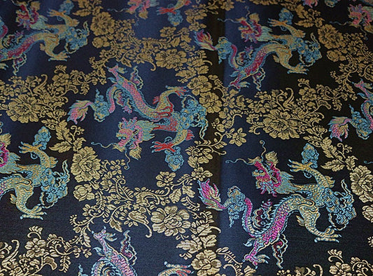 Tissu brocart dragon : satin jacquard coloré, décoration intérieure (35 po L)