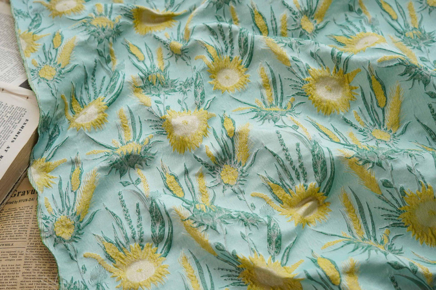 Floral Jacquard Fabric: 3D Texture Oil Painting Style (51"W)