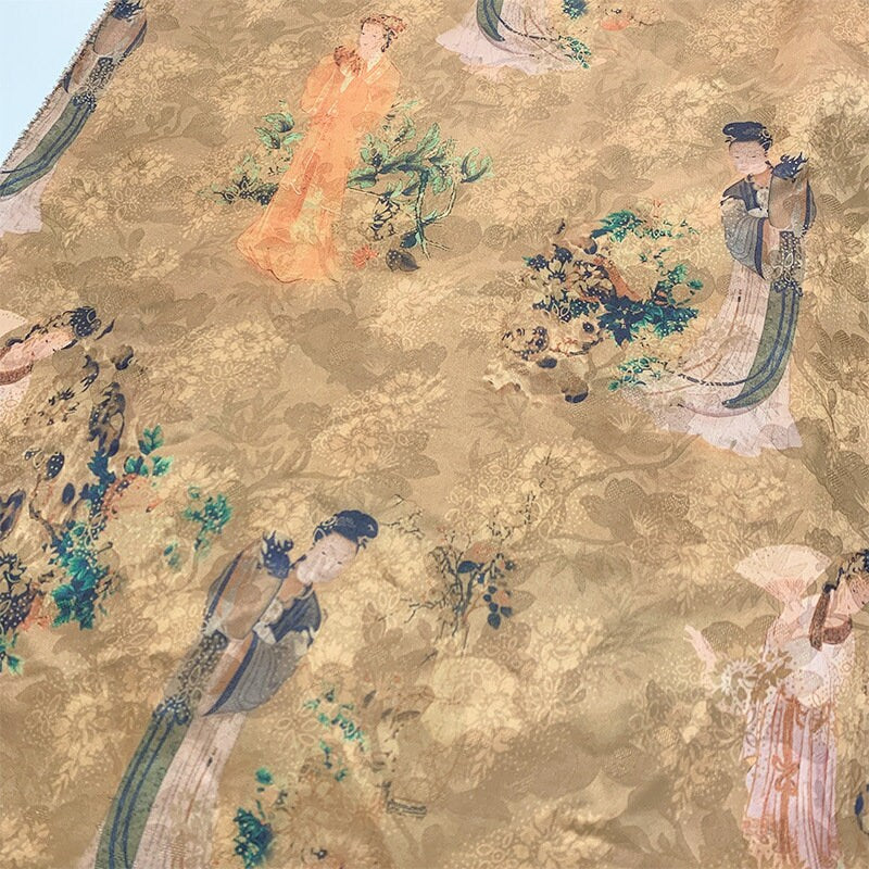 Ancient Ladies Print Fabric: 57"W Polyester Spandex Sewing Fabric