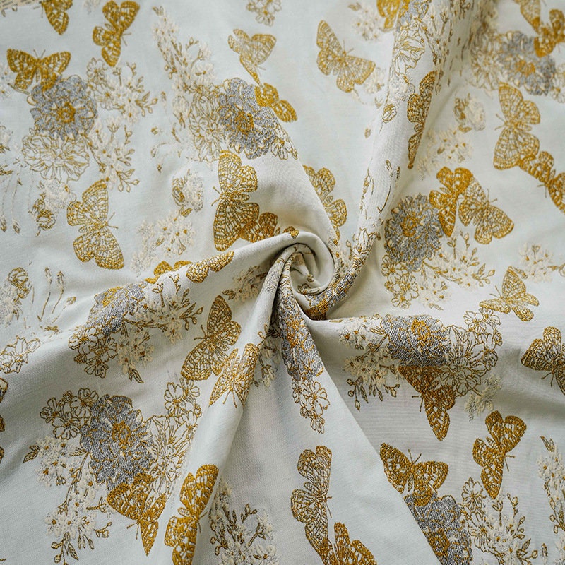 Gold Butterfly Jacquard Fabric: 48"W Designer Upholstery
