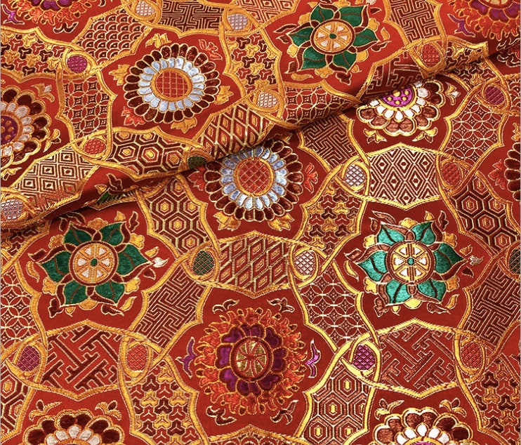Auspicious Baoxiang Flower Brocade Fabric: Tibetan Robes, Shrines (29.5"W)