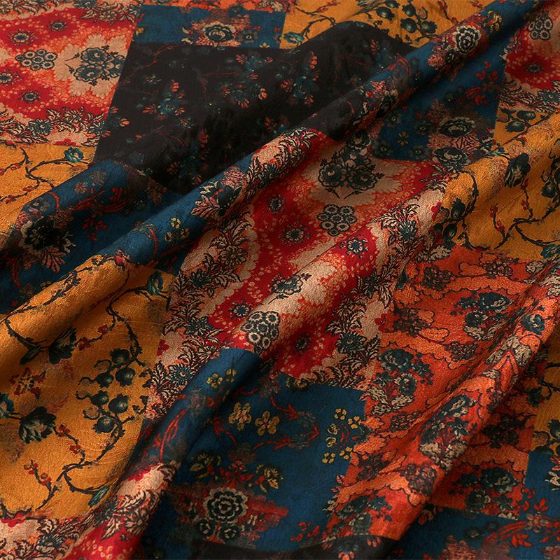 Bohemian Geometric Jacquard Tea Silk Satin Fabric: 59"W Upholstery & Costume