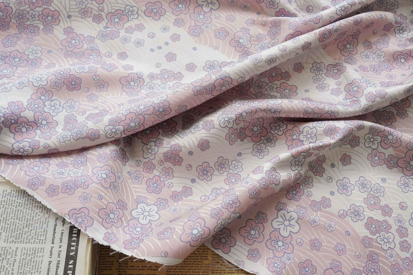 Japanese Brocade Fabric: Fish Scale Flower Jacquard Kimono Damask, 59" Wide