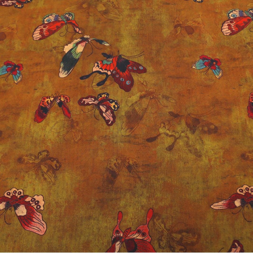 Butterfly Print Tea Silk Satin Fabric - 59"W Upholstery & Costume