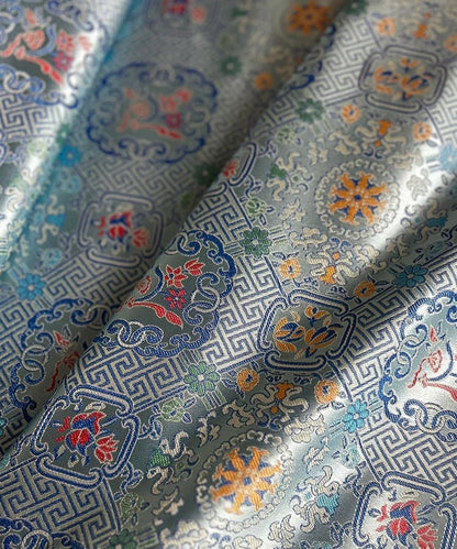 Silver Blue Song Brocade Fabric: 55"W Chinese Wishful Window Grilles Rayon