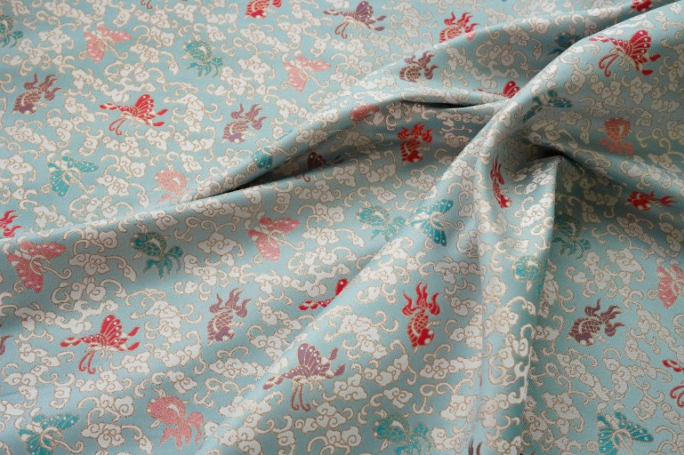 Butterfly Brocade Fabric: Gold Thread Nishijin Kimono Fabric, 57"W