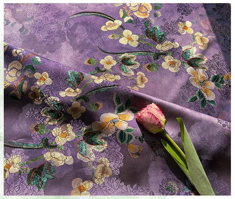 Purple Mist Jacquard Xiangyun Rayon Silk Fabric ��� Handwoven Floral Brocade for Dress, Gown, Wedding, Craft, DIY Sewi"W