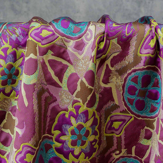 Tissu jacquard gaufré : brocart floral géométrique abstrait, 150 cm de large