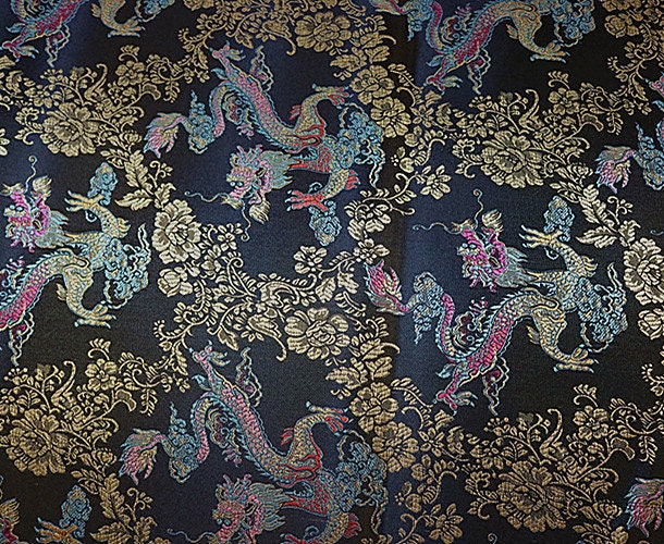 Dragon Brocade Fabric: Colorful Jacquard Satin, Home Decor (35"W)