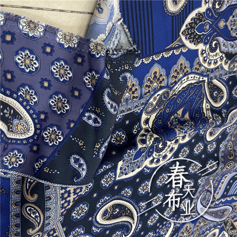 Blue Chinese Printed Cotton Fabric: Cheongsam Dress Sewing Material